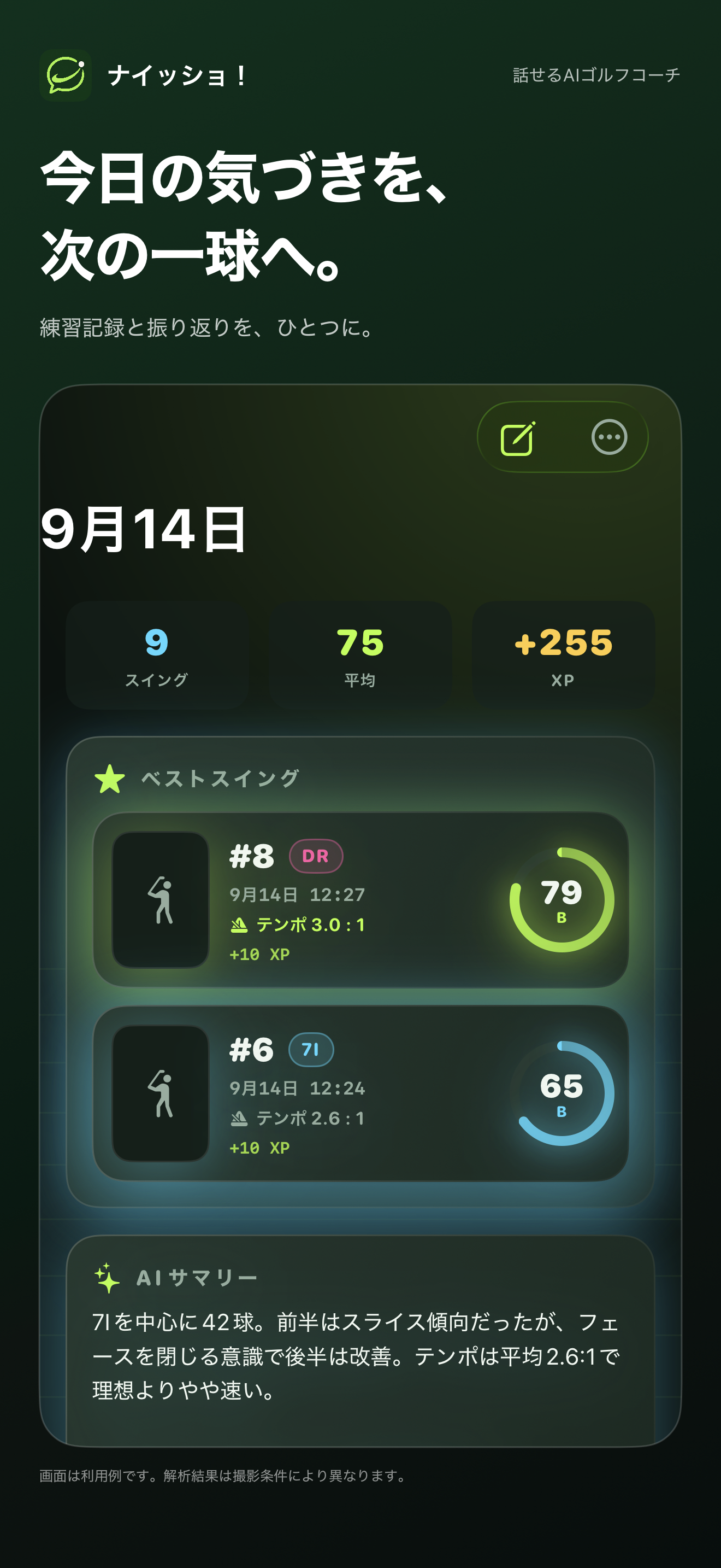 練習記録とAIサマリーの利用例
